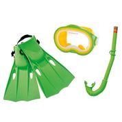 Kit Mergulho Mascara Snorkel e Pe De Pato Play Master Verde Adulto Intex 55955