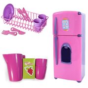 Kit Cozinha Infantil Geladeira + Escorredor + Copos + Jarra