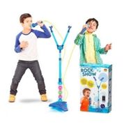 MICROFONE INFANTIL DUPLO KARAOKE PEDESTAL MP3 CELULAR LUZ HEROIS ZUL MENINO