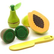 Kit Frutinhas Madeira Com Corte +Faca (Mamão, Pera E Kiwi)