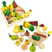 Kit Frutinhas Madeira Com Corte 11 Frutas +Faca/ Caixa/Tábua