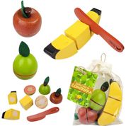 Kit Frutinhas Madeira Com Corte + Faca - Banana Goiaba Maça