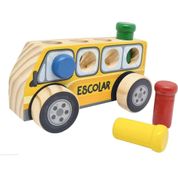 Carrinho Onibus Escolar de Madeira com Pinos de Encaixe