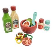 Coleção Comidinhas - Brinquedo Kit SALADA Em Madeira 16 Pcs