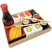 Coleção Comidinhas - Brinquedo Kit SUSHI Em Madeira 16 Pcs