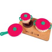 Kit Panelinhas Cooktop Infantil Madeira Vermelho 6pcs