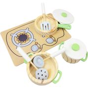 Kit Panelinhas Cooktop e utensílios Infantil Madeira Menta