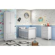 Quarto de Bebê Guarda Roupa 2 Portas Cômoda 3 Gavetas Bianca Berço 3 em 1 Lara Branco Carolina Baby