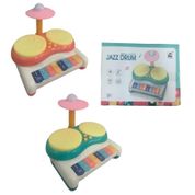 TECLADO E BATERIA INFANTIL PIANO BEBE TAMBOR MUSICAL COM SOM E LUZ MENINA MENINO Verde