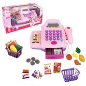 MINI MERCADO INFANTIL CAIXA REGISTRADORA CALCULADORA LOJA FEIRINHA ACESSORIOS COM LUZ E SOM ROSA