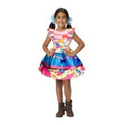 Vestido de Festa Junina Infantil Rosa Luxo Bandeiras + Laços