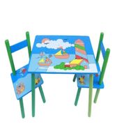 MESINHA INFANTIL COM 2 CADEIRAS KIT MESA DIDATICA EM MADEIRA VINTAGE AZUL