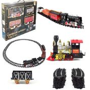 TREM ELETRICO FERRORAMA MAQUINA LOCOMOTIVA COM TRILHOS E VAGOES GRANDE FUMACA BRINQUEDO COM LUZ E SOM