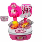 COZINHA INFANTIL COM 16 PEÇAS FOGAO PANELAS MINI BRINQUEDO PORTATIL MALETA ACESSORIOS ROSA