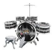 BATERIA INFANTIL BRINQUEDO MUSICAL COMPLETO COM  BANQUINHO PEDAL E BAQUETAS ROCK PARTY PRETA