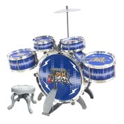 BATERIA INFANTIL AZUL ESTILO PROFISSIONAL COM PEDAL BANQUETA COMPLETA BRINQUEDO MUSICAL CRIANÇA BEBE