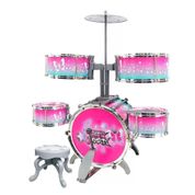 BATERIA INFANTIL ROSA BUTTERFLY BRINQUEDO MUSICAL COM BANQUINHO PEDAL E BAQUETAS ROCK PARTY BORBOLETA