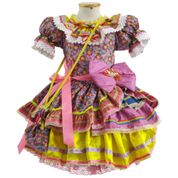 Vestido Caipira Infantil Luxo Rosa Com Lação Babados e Bolsa GG 11 - 12