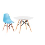 CONJUNTO INFANTIL MESA EAMES BRANCA 60CM COM 1 CADEIRA AZUL CLARO