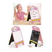 LOUSA INFANTIL 2 EM 1 QUADRO NEGRO E BRANCO CAVALETE RECADOS KIT COMPLETO PRINCESAS ROSA DUPLA FACE JUNGES