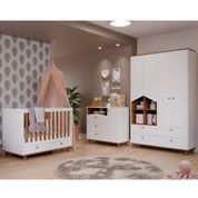 Quarto Completo de Bebê Sweety com 9 Gavetas - Branco/Savana