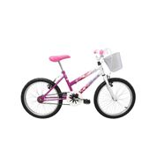 Bicicleta Infantil Passeio Aro 20 Cesta Cobre Corrente Freio V Brake Aço Branco Rosa