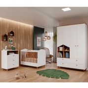 Quarto Completo de Bebê Sweety com 7 Gavetas - Branco/Savana