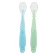 Kit Colher De Silicone Bebe Introdução Alimentar Azul e Verde Buba