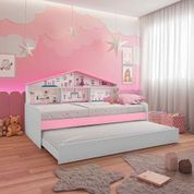 Cama Infantil Casa de Boneca com Cama Auxiliar e Luz/LED Pura Magia