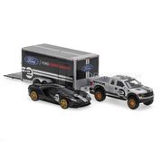 Kit Ford Raptor + Ford GT Heritage 2020 + Trailer Ford Performance 1:64 Maisto