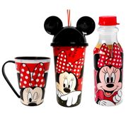 Kit Copo com Orelhas Caneca e Garrafa da Minnie Vermelho