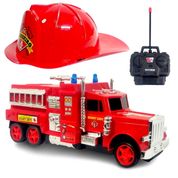 Kit Caminhão de Bombeiros de Controle 4 Funções + Capacete Chapéu Infantil