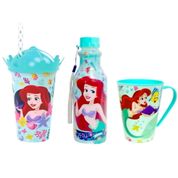 Kit Pequena Sereia com Copo de Coroa Garrafa e Caneca Xícara da Ariel