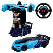 Carrinho Rádio Controle Bate e Vira Robô Transformers Changebot Azul +3 anos - Polibrinq