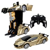 Carro Controle Remoto Transformers Robô 2 em 1 Bateria Recarregável Luz Sonoro Dourado - DM Toys