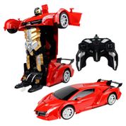 Carro Controle Remoto Transformers Robô 2 em 1 Bateria Recarregável Luz Sonoro Vermelho - DM Toys