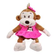 Macaquinha Pelúcia Vestido Rosa 20 cm sentada