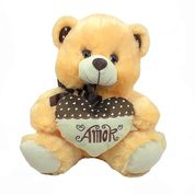 Urso Bege Pelúcia 32 Cm Alt. Com Coração Marrom Amor