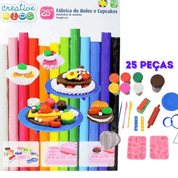 Brinquedo Fabrica de Bolos e Cupukakes Massinha de Modelar com 25 Peças