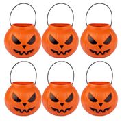 Kit 6 Baldes Abóbora Grande Decoração Halloween Cesto 18cm