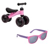 KIT BICICLETINHA DE EQUILÍBRIO BICICLETA PARA BEBÊ TREINAMENTO EQUILÍBRIO E ÓCULOS BUBA Cor:Bicicleta Rosa / Óculos Pink