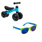 KIT BICICLETINHA DE EQUILÍBRIO BICICLETA PARA BEBÊ TREINAMENTO EQUILÍBRIO E ÓCULOS BUBA Cor:Bicicleta Azul / Óculos Verd