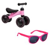 KIT BICICLETINHA DE EQUILÍBRIO BICICLETA PARA BEBÊ TREINAMENTO EQUILÍBRIO E ÓCULOS BUBA Cor:Bicicleta Rosa / Óculos Rosa