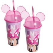 Kit Copo Infantil Minnie Rosa Com Orelhas Disney 2 Unidades