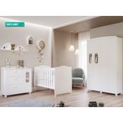 Quarto de Bebê Completo com Berço Mini Cama Conforto, Cômoda 1 Porta e Guarda Roupa 4 portas Fofura Permobili Branco