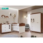 Quarto de Bebê Completo com Berço Mini Cama Conforto, Cômoda 1 Porta e Guarda Roupa 4 portas Fofura Permobili Savana/Branco