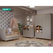 Quarto de Bebê Completo com Berço Candy, Cômoda 1 Porta e Guarda Roupa Casinha Permobili Fendi/Nature