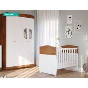 Quarto de Bêbe com Berço Mini Cama Conforto e Guarda Roupa 4 Portas 3 Gavetas Riso Permobili Savana/Branco