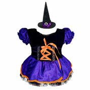 Fantasia Bruxa Bebe Halloween Menina Com Tiara Mesversario PP - 0 a 6 Meses