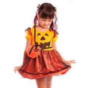 Fantasia Abóbora Glitter Infantil Feminino c/Bolsa Halloween TAM - 16